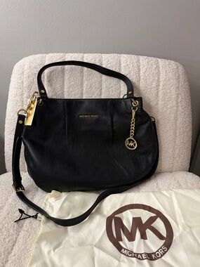 Michael Kors Black Leather Shoulder/Crossbody Bag with Gold Hardware